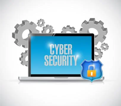 Cyber security computer gears and shield. Stock Illustration