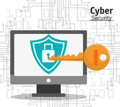 Cyber security computer padlock key protection 스톡 일러스트