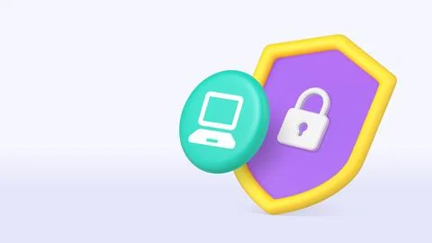Cyber security computer user information safety 3d icon banner copy space v.. Stock Illustration