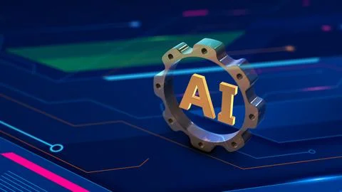 Cyber security concept with AI and gear Stock Illustration
