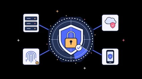 Cyber security concept animation with central shield lock icon surrounding .. 库存影片 348215687
