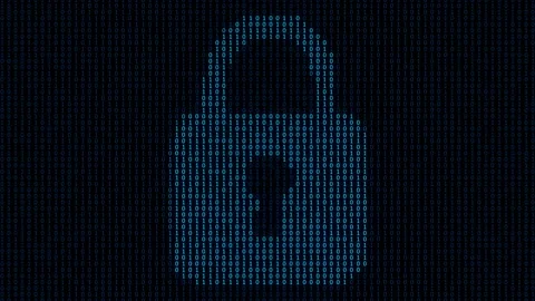 Cyber security concept. Binary code with lock. Digital security. Antivirus. Stock Footage 232477287