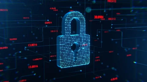 Cyber security concept. Binary code with lock. Digital security. Antivirus. Video stock 233583944