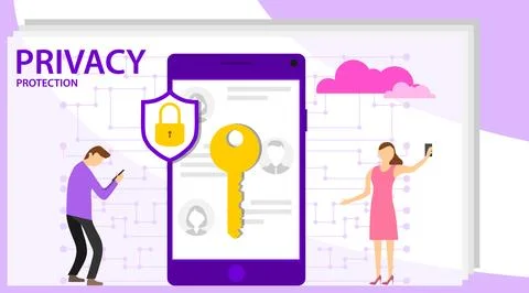 Cyber security concept with characters. Infographic, banner Illustrazione stock