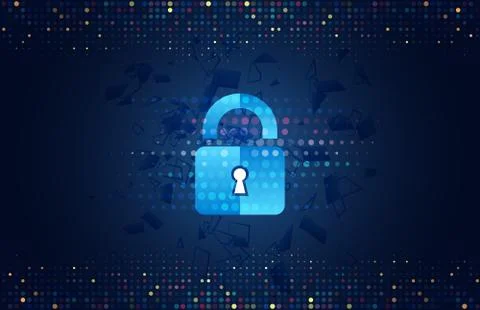 Cyber security concept, circuit board and padlock. System privacy vector illu Illustrazione stock