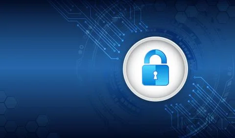 Cyber security concept, circuit board and padlock. System privacy vector illu Stock Illustration