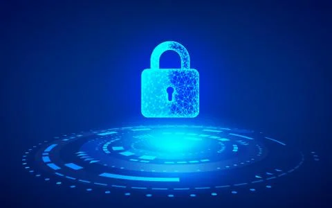 Cyber Security Concept. Closed digital padlock on future technology backgroun Stock Illustration