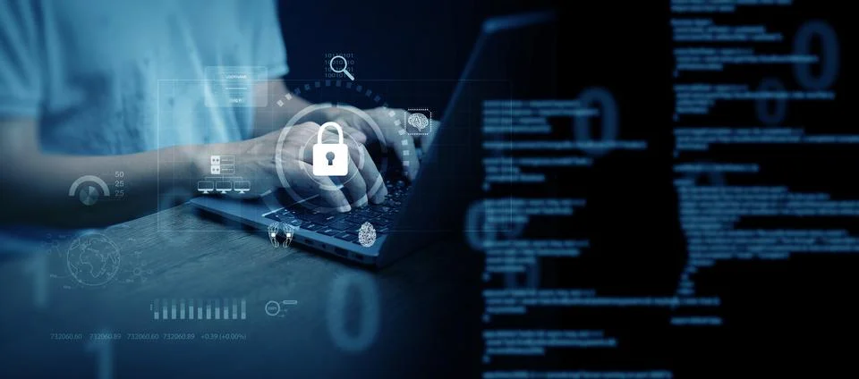 Cyber security concept with code padlock icon on digital technology backgro.. Stock Photos