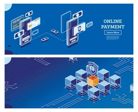 Cyber Security Concept. Data Protection. Cubes with Lines. Online Payment w.. Stock Illustration