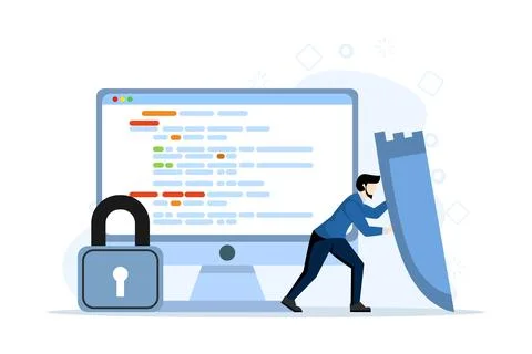 Cyber security concept, data protection metaphors set. Stock Illustration