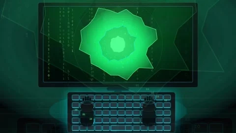 Cyber Security Concept with Digital Green Glitch Effect on Computer Screen and Stock Footage 341834250