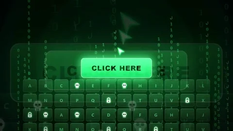 Cyber Security Concept with Digital Matrix Background and Malicious Click Here Stock Footage 341832853