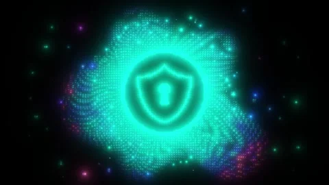 Cyber Security Concept Digital Shield with Glowing Particle Data Protection Loop 库存影片 331532176