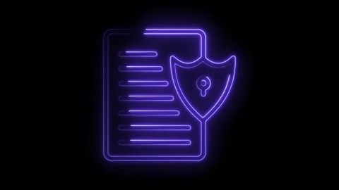 Cyber security concept with document and shield using glowing neon lines Video stock 322974999