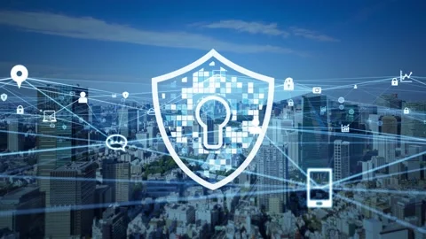 Cyber security concept. Encryption. Data protection. Anti virus software Stock Footage 133552432