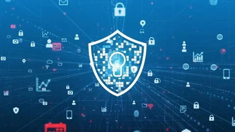 Cyber security concept. Encryption. Data protection. Anti virus software. Commun Stock Footage 176263801