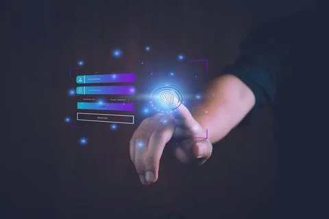 Cyber security concept. fingerprint login, fingerprint scan user to verify .. Stock Photos