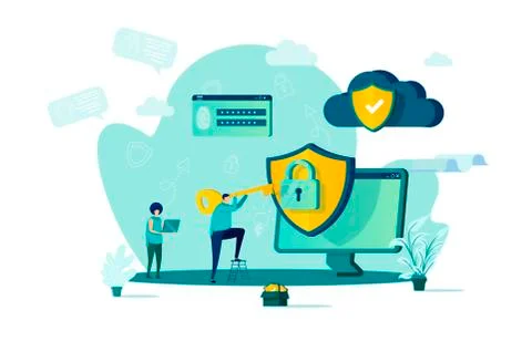 Cyber security concept in flat style. Stock Illustration