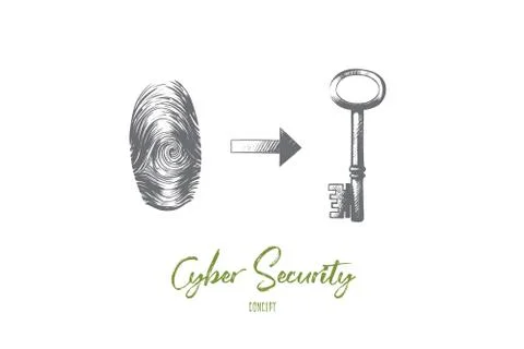 Cyber security concept. Hand drawn isolated vector. Stock-Illustration
