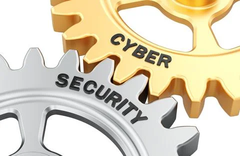 Cyber Security concept with interlocking metal gears. 3D rendering 스톡 일러스트