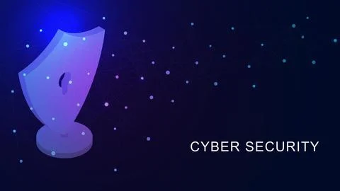 Cyber security concept with isometric shield and connecting dots lines. Stock Illustration