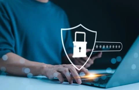 Cyber security concept. Lock icon and password input, Stock Photos