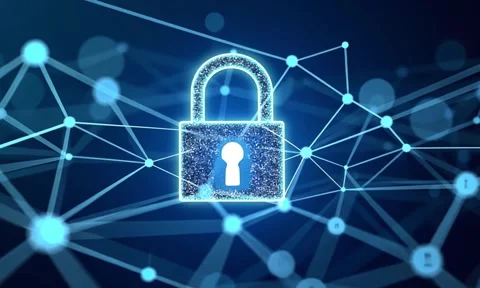 Cyber security concept. Lock symbol from lines and triangles, point connecting Stock Footage 301241744