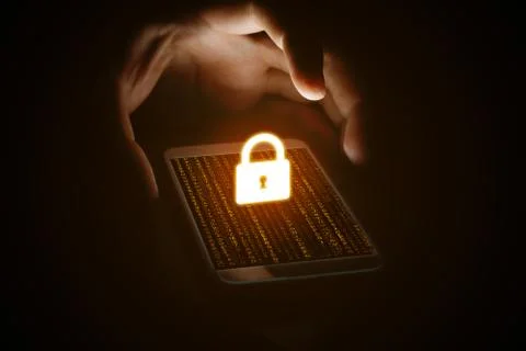 Cyber security concept, man hand protection network with lock icon and virt.. Stock Photos