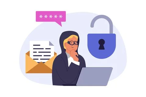 Cyber security concept in modern flat design for web. Hacker trying unlocki.. Stock Illustration