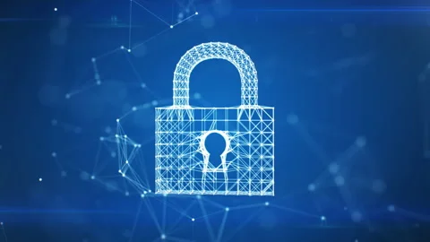 Cyber Security Concept Network Cloud. Digital Lock Icon Appearing from Lines and Stock Footage 206448072