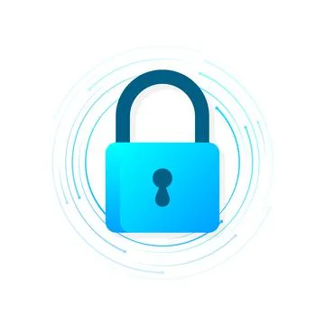 Cyber security concept. Padlock, lock. Privacy concept. Flat button. Digital Stock Illustration