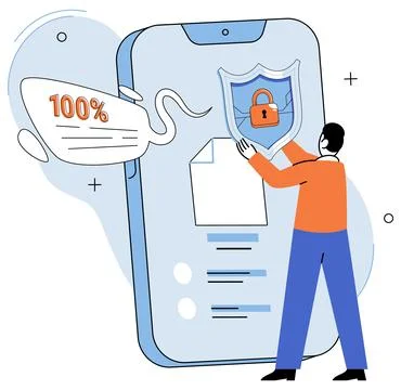 Cyber security concept with person uses secure access on phone with padlock イラスト素材