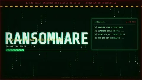 Cyber Security Concept with Ransomware Attack Progress Bar on Retro Computer Stock Footage 345763250