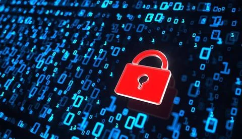 Cyber Security Concept Red DLock, cyber security concept. 3d illustration.... Foto stock