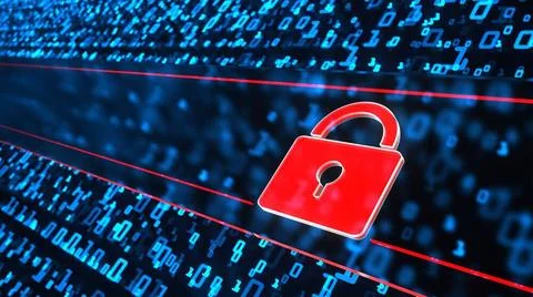  Cyber Security Concept Red DLock, cyber security concept. 3d illustration... Stock-Fotos