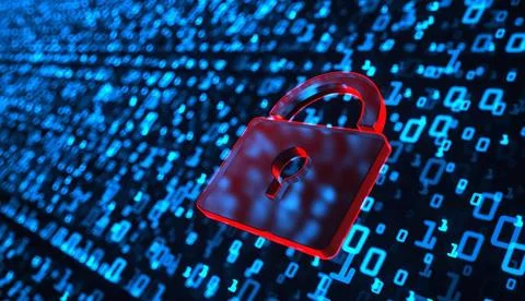  Cyber Security Concept Red DLock, cyber security concept. 3d illustration... 스톡 사진