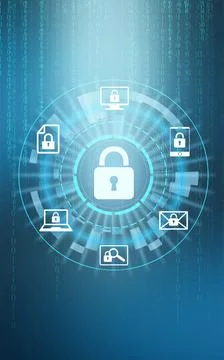 Cyber security concept. Scheme with padlock illustration and binary code on b Stock Illustration