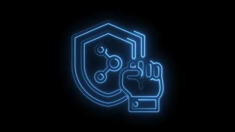 Cyber security concept with shield and fist glowing blue neon light style a.. Stock Footage 345999360