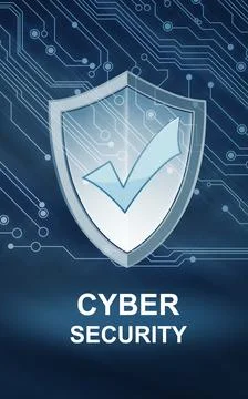 Cyber security concept. Shield with check mark illustration and text against  스톡 일러스트