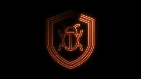 Cyber security concept with shield icon and bug symbol glowing with orange .. Stock Footage 309915313