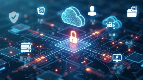 Cyber security concept. Shield With Keyhole icon on digital data background. Stock Footage 302834831