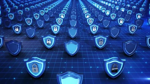 Cyber security concept. Shield Keyhole icon on digital data background. cyber da Stock Footage 342787886