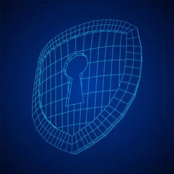 Cyber security concept. Shield with keyhole composed of polygons Stock Illustration
