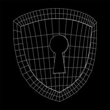 Cyber security concept. Shield with keyhole composed of polygons Stock Illustration