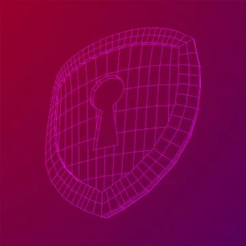 Cyber security concept. Shield with keyhole composed of polygons Stock Illustration