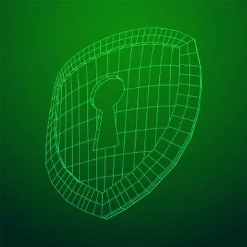 Cyber security concept. Shield with keyhole composed of polygons Stock Illustration