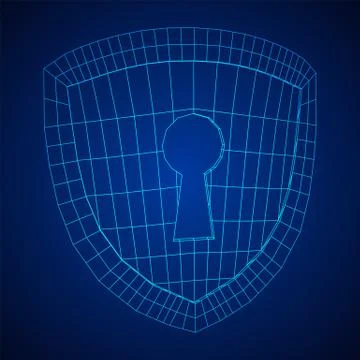 Cyber security concept. Shield with keyhole composed of polygons Stock Illustration