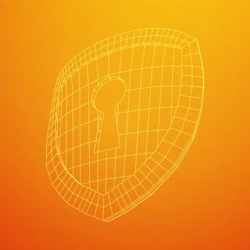 Cyber security concept. Shield with keyhole composed of polygons Stock Illustration