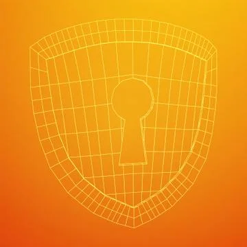 Cyber security concept. Shield with keyhole composed of polygons Stock Illustration