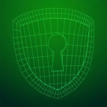 Cyber security concept. Shield with keyhole composed of polygons Stock Illustration